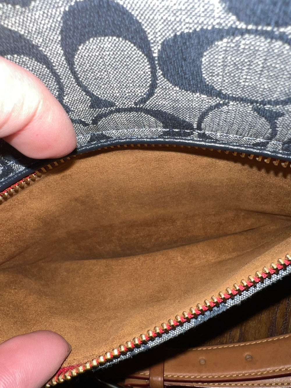 Coach Kleo 23 Navy Blue Canvas Brown Signature Chambray Shoulder Crossbody Bag - Picture 11 of 14